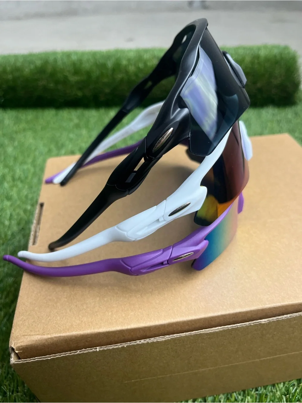 3 Premium Sport Shield Sunglasses - Black/White/Purple Multi-Lens